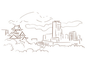 Wall Mural - Osaka Japan vector sketch city illustration line art sketch