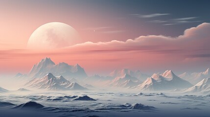 Wall Mural -  a painting of a mountain range with a full moon in the background.  generative ai