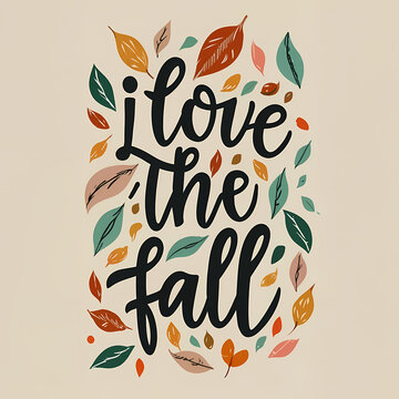 I Love The Fall - A Black Text With Colorful Leaves Around It