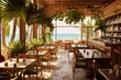 Stylishly decorated beachfront restaurant. Generative AI