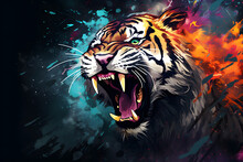 Colorful Tiger On A Black Background