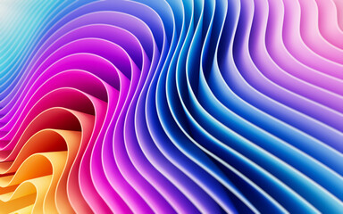 Fototapete - 3D render abstract background of smooth lines of spline waves multicolor with deep of field