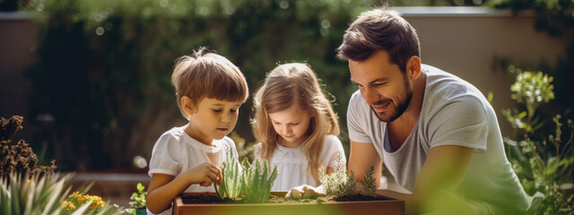 Canvas Print - Portrait of happy family in their own backyard