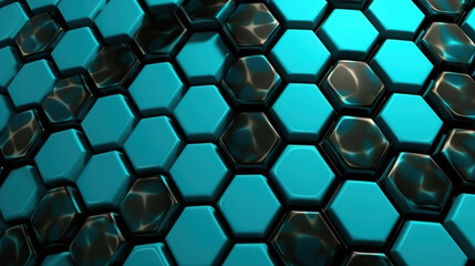 Wall Mural - Luxurious Digital Geometric Technology Cyan and Black Hexagon Background