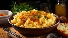 Comforting Bowl Of Macaroni And Cheese With Bread Crumbs