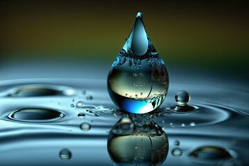 Poster - Water drop close-up with ripples and waves on dark background