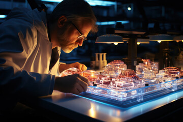 Poster - a scientist examining a microscope slide, unraveling the mysteries of the microscopic world. concept