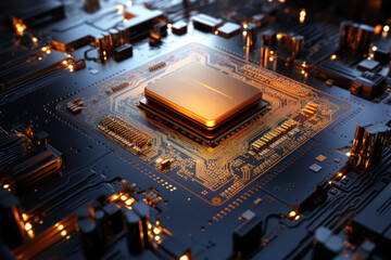 Poster - a computer with a powerful cpu symbolizing the concept of artificial intelligence and machine learni