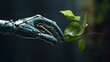 © Максим Зайков - Robot hand future concept technology food science apple flower green industry arm isolated 3d plant artificial fruit. Future tech robot hand hold nature biology synthetic. AI Generative illustration