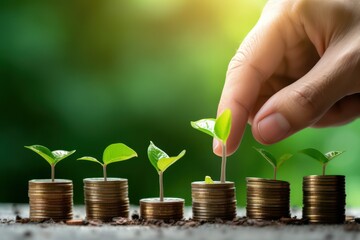 Wall Mural - Investment concept, Sapling growing from pile of coin to money