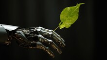 Robot Hand Future Concept Technology Food Science Apple Flower Green Industry Arm Isolated 3d Plant Artificial Fruit. Future Tech Robot Hand Hold Nature Biology Synthetic. AI Generative Illustration