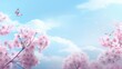 Rose cherry blossoms on blue sky with butterflies created with Generative AI