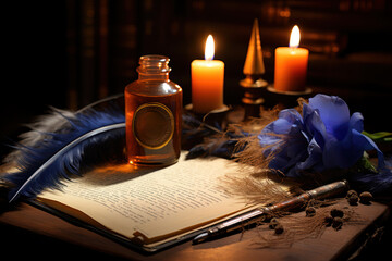 Fototapete - A philosopher's quill and parchment, showcasing the importance of writing in philosophical expression. Concept of philosophical writing. Generative Ai.