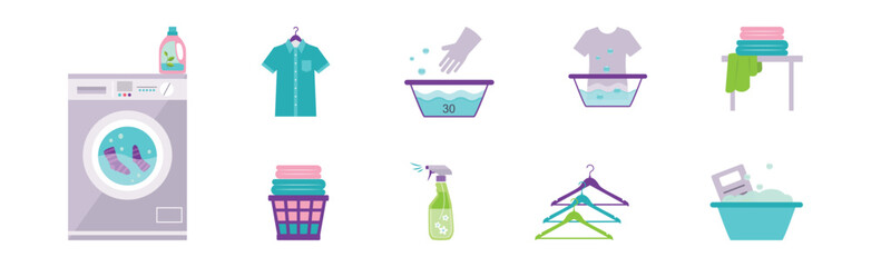 Sticker - Laundry Items and Object as Clothes Washing Vector Set