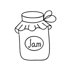 Jar of jam in doodle style. Vector illustration isolated on white background