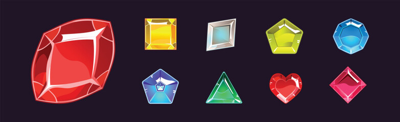 Sticker - Fantasy Jewelry Gem and Crystal Stone for Game Vector Set