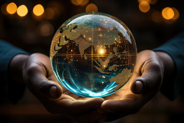Poster - a person holding a world globe, symbolizing the interconnectedness of all living beings on earth. co