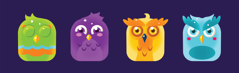 Poster - Funny Birds App Rounded Icon for Game Design Vector Set