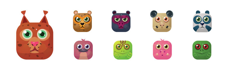 Poster - Animal Square Faces and Cute Muzzle Icon for Mobile Application Vector Set