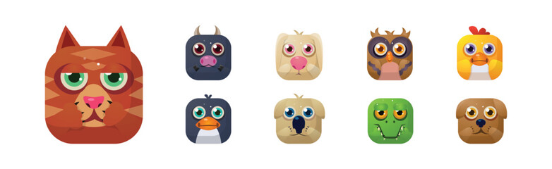 Poster - Animal Square Faces and Cute Muzzle Icon for Mobile Application Vector Set