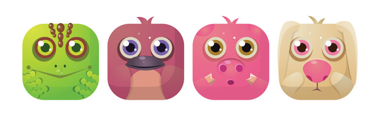 Poster - Animal Square Faces and Cute Muzzle Icon for Mobile Application Vector Set