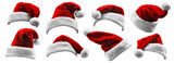 Fototapeta Na ścianę - Set of Red Santa Claus Hats Isolated