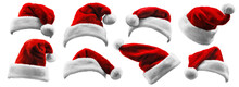Set Of Red Santa Claus Hats Isolated
