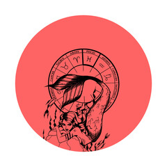 vector monochrome symbol or icon with astrological sign and romantic beauty woman. zodiac art.