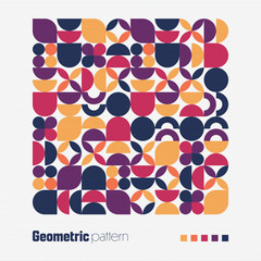 Wall Mural - Geometric trendy pattern, Bauhaus style. Modern colorful background with simple elements. Retro texture with basic geometric shapes. Print design, minimalist poster cover. Vector illustration