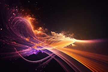 Poster - Futuristic space scene with colored lines of light