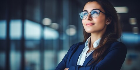 Sticker - Portrait of young businesswoman in eyeglasses standing in office