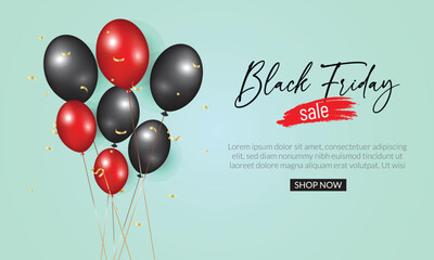 Aufkleber - abstract black friday banner with black red ballon and cyan bg.