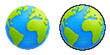 Planet Earth icons in pixel art cartoon style isolated on white background. Pixelated planet Earth icons for 8-bit retro game with dithering effect. Vector illustration