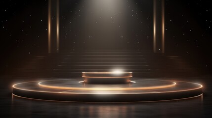 Wall Mural - Round podium, pedestal or platform, illuminated by led spotlights.