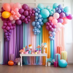 Canvas Print - Vibrant rainbow balloon backdrop with tassels
