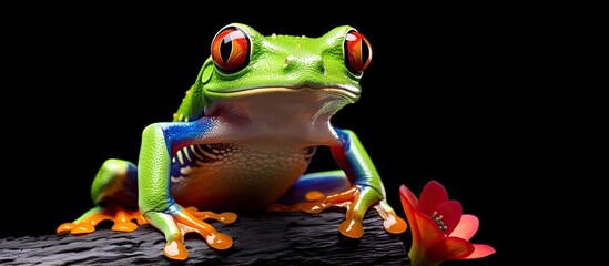 Wall Mural - Red tree frog perched on a blossom