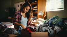 A Female College Freshman Packing Her Things And Stuff, Moving Into Her University Dorm Room. Ai Generative