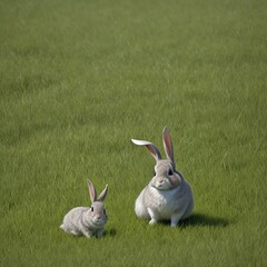 Wall Mural - two rabbits in the grass
