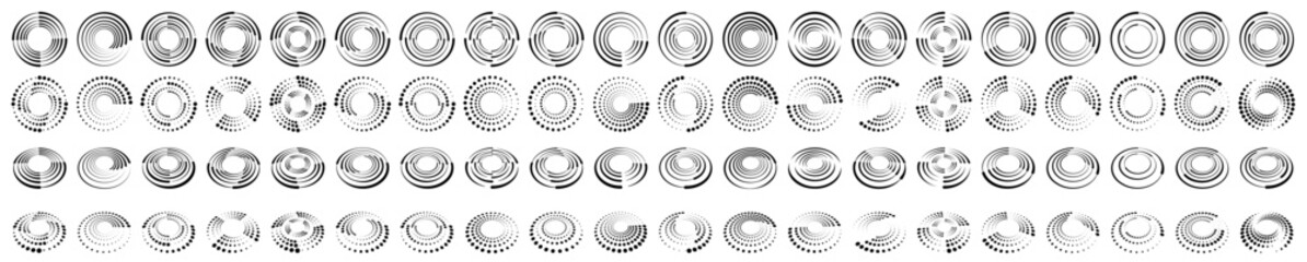 Wall Mural - Dotted circular logo. circular concentric dots. Halftone fabric design element for various purposes.