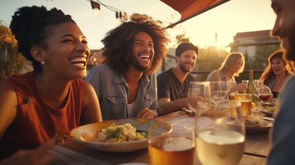 A group of people enjoying a meal together at a table