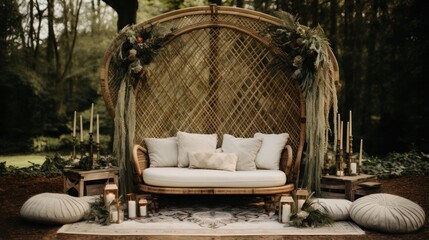 Wall Mural - Gender-neutral boho chic setup with macrame and floral arrangements