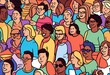 cartoon illustration - a big group of different people with different backgrounds