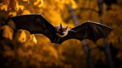 Poster -  a bat flying through the air with its wings spread out.  generative ai