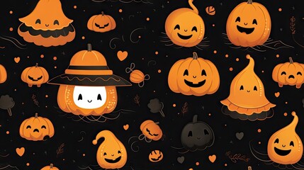 Sticker -  a group of pumpkins with faces and faces on them.  generative ai