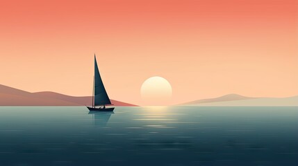 Poster -  a sailboat is sailing in the ocean at sunset or dawn.  generative ai