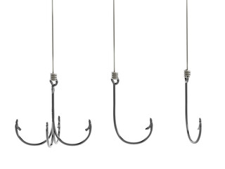 Wall Mural - Fishing hooks isolated on transparent background. 3D illustration