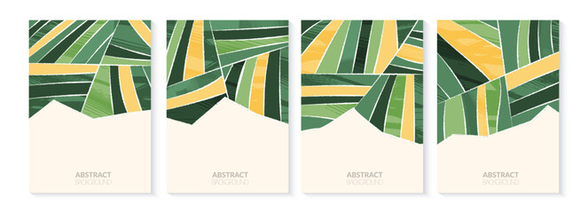 Wall Mural - Abstract green field or wave eco farm background. Nature landscape vector illustration with scribble texture. Mountain hill, organic plantation, aesthetic countryside poster design. Ecology brochure