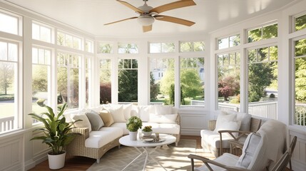 Bright and Airy Sunroom with White Ceiling Fan 