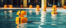 Yellow Buoys In An Indoor Pool For Professional Swimming Emphasizing Safety