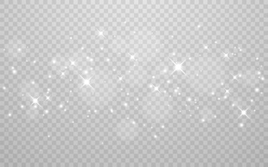 Wall Mural - Glitter effect. Silver sparkle with bright stars. White shiny wave. Christmas special light. Fantasy sparkling dust. Abstract magic particles. Vector illustration